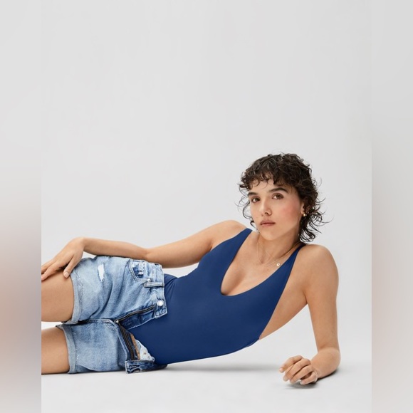 Everlane V-Neck One-Piece in Blue Dusk - Picture 6 of 8